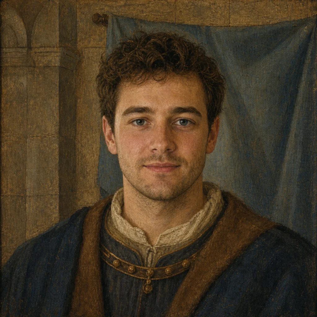 Late-medieval painted portrait after applying the style